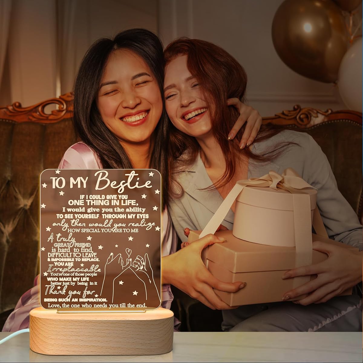 ELEPHANTBOAT LED Acrylic Night Light Board with Wooden Base, 'To My Bestie' Friendship Gift, 3D Illusion Lamp I Love You Friends Night Light for Best Friend Sister Girls Birthday Friendship Gift ELEPHANTBOAT LED Acrylic Night Light Board with Wooden Base, 'To My Bestie' Friendship Gift, 3D Illusion Lamp I Love You Friends Night Light for Best Friend Sister Girls Birthday Friendship Gift
